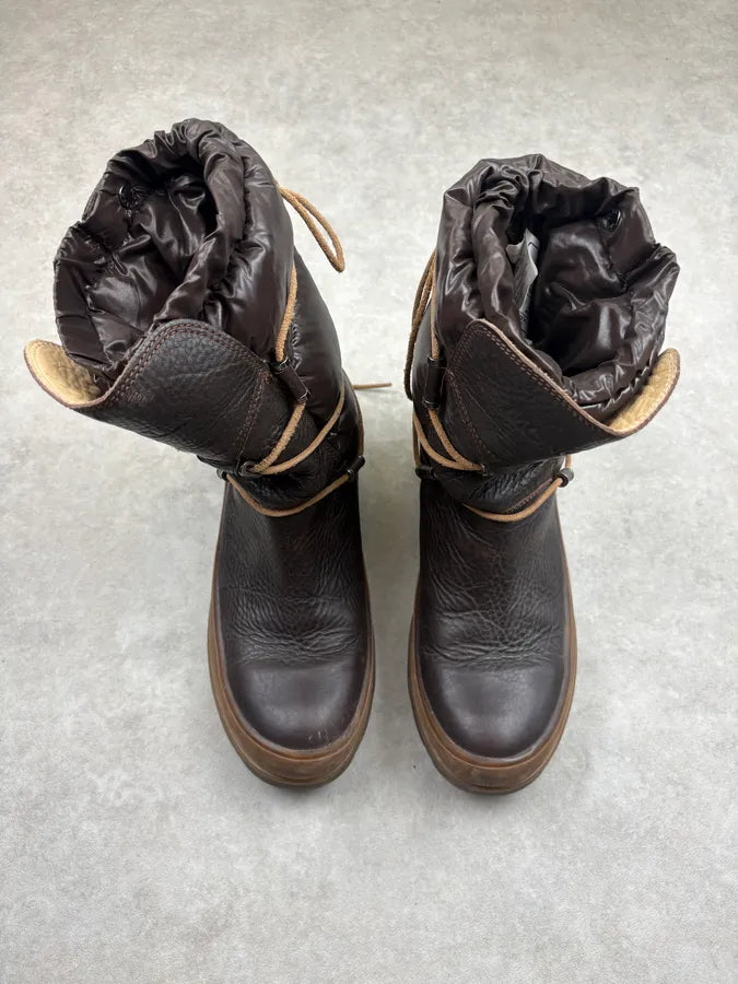 Moncler Brown Puffer High Leather Boots mMFgJJX 1