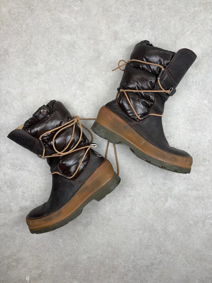 Moncler Brown Puffer High Leather Boots mMFgJJX 3