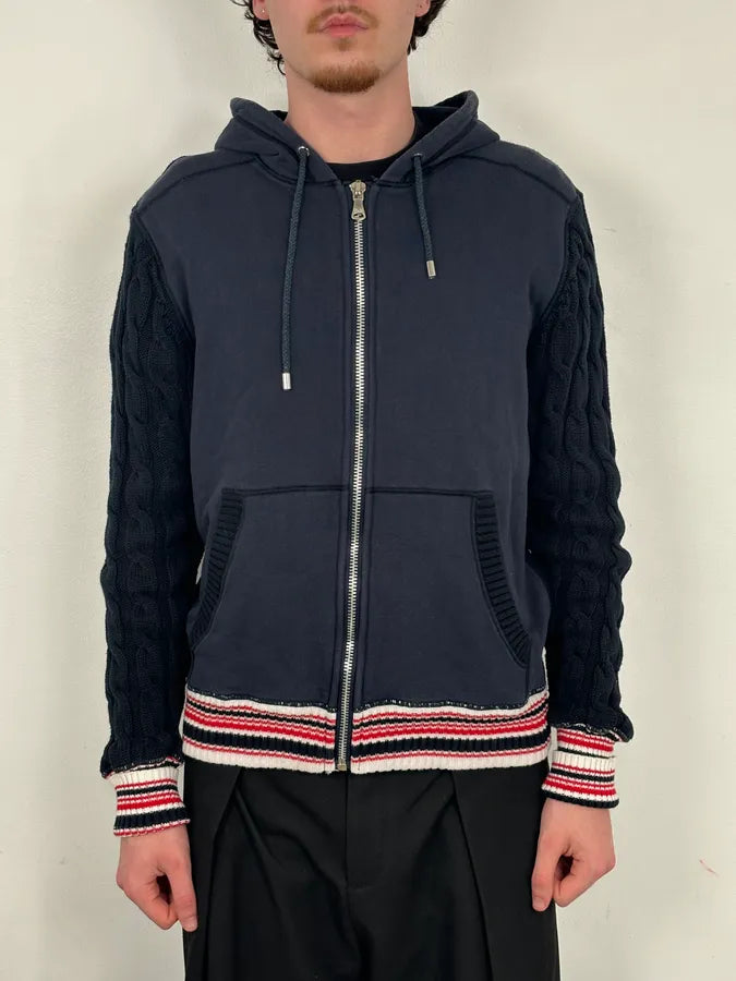 2000s Dolce & Gabbana Navy Hybeid Striped Zip-Up Hoodie gnnxiZL 1