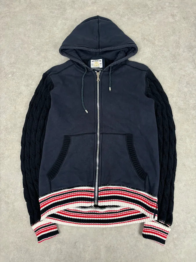 2000s Dolce & Gabbana Navy Hybeid Striped Zip-Up Hoodie gnnxiZL 0