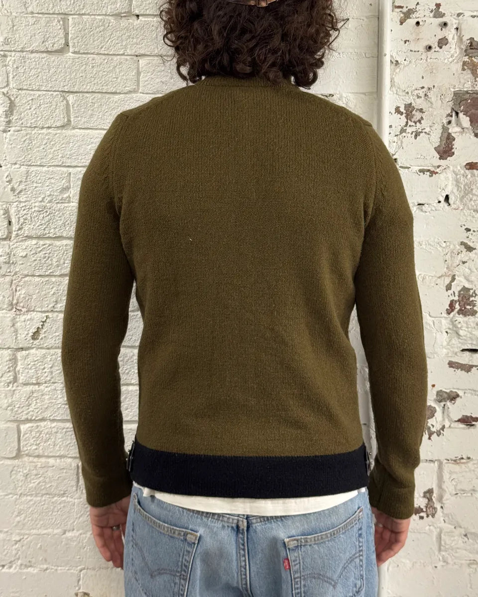 1990s Dirk Bikkembergs Khaki Green Wool Contrast Cuff Zip-up Cardigan ZJAkYky 2