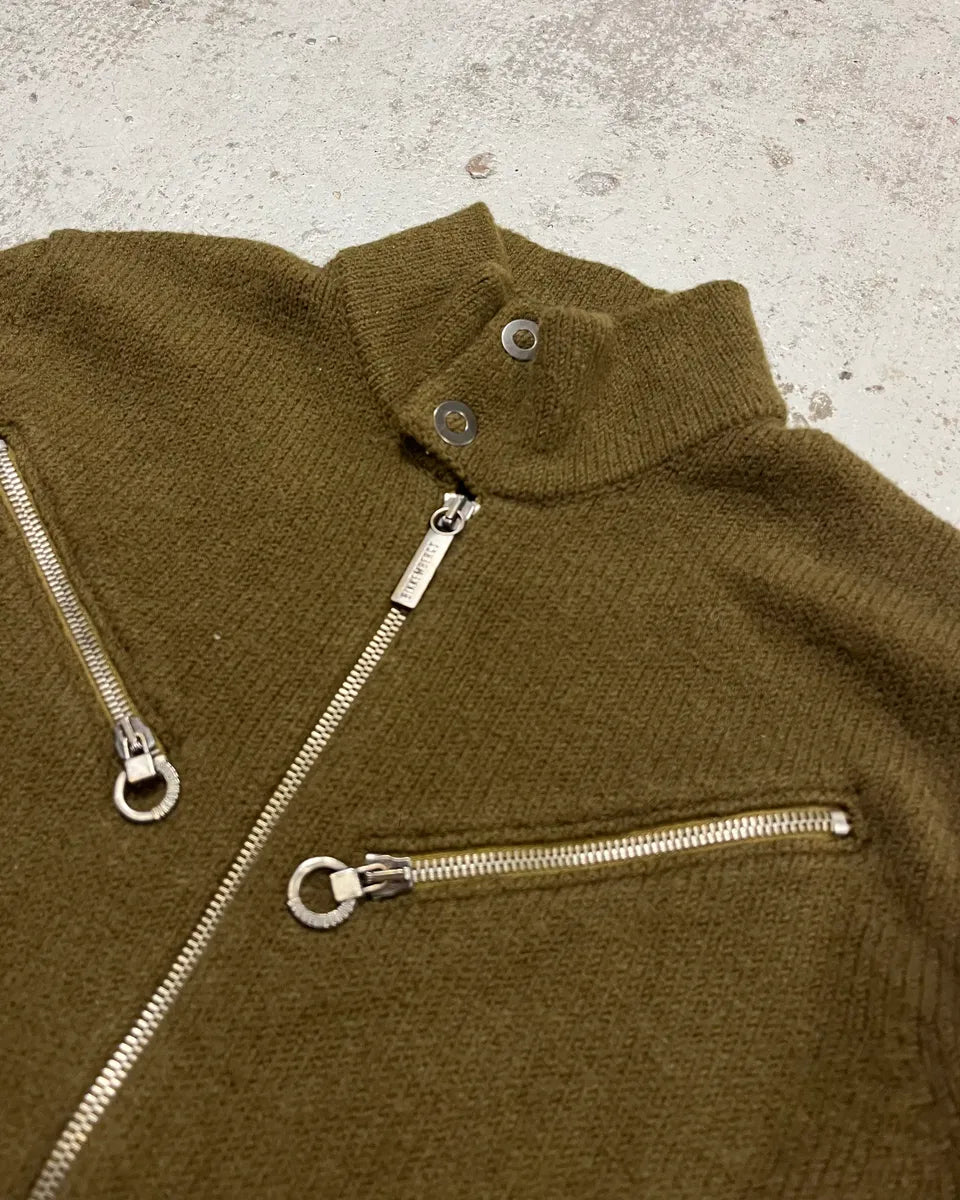 1990s Dirk Bikkembergs Khaki Green Wool Contrast Cuff Zip-up Cardigan ZJAkYky 4