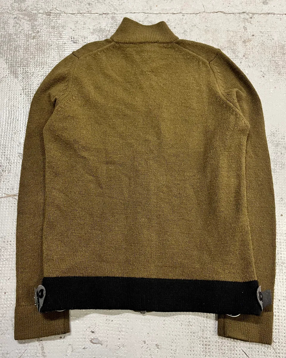 1990s Dirk Bikkembergs Khaki Green Wool Contrast Cuff Zip-up Cardigan ZJAkYky 6
