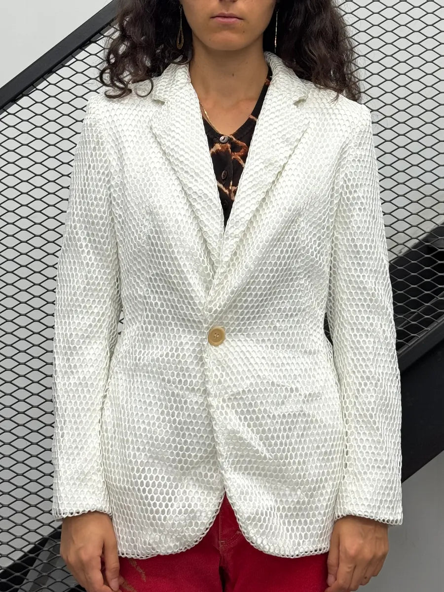 1990s Dirk Bikkembergs Net Mesh Honeycomb White Blazer Jacket nErEfCo 0