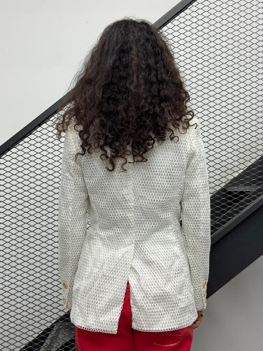 1990s Dirk Bikkembergs Net Mesh Honeycomb White Blazer Jacket nErEfCo 1