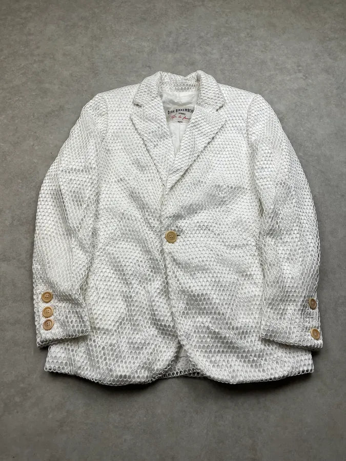 1990s Dirk Bikkembergs Net Mesh Honeycomb White Blazer Jacket nErEfCo 2