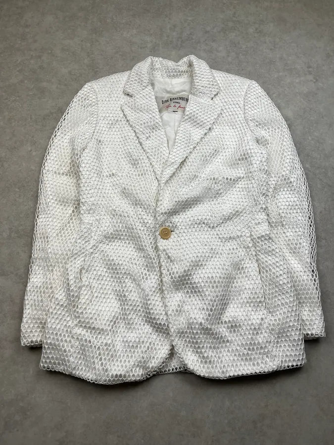 1990s Dirk Bikkembergs Net Mesh Honeycomb White Blazer Jacket nErEfCo 3