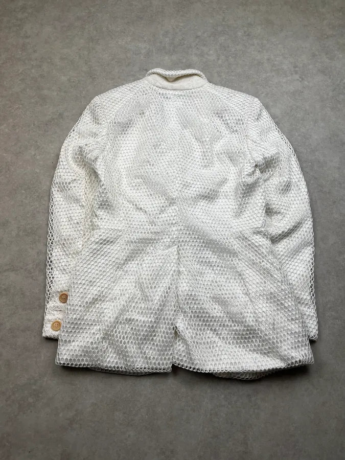 1990s Dirk Bikkembergs Net Mesh Honeycomb White Blazer Jacket nErEfCo 7