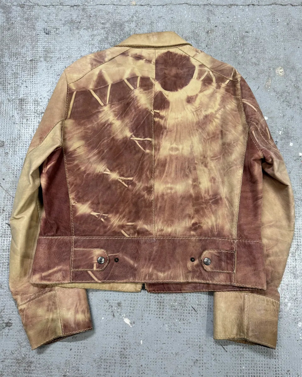 1990s Dolce & Gabbana Beige Burgundy Eroded Leather Jacket ieVDxDf 2