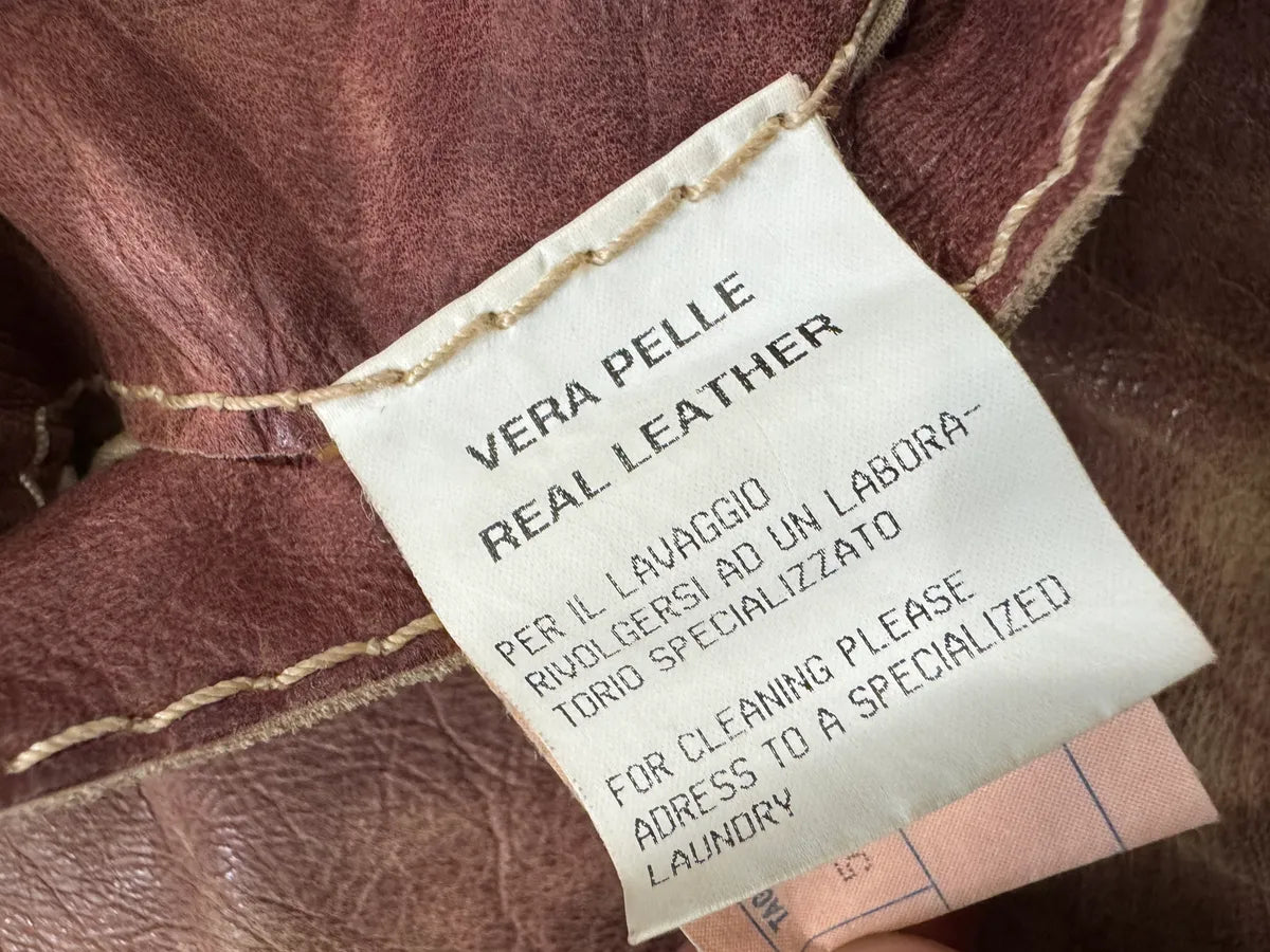 1990s Dolce & Gabbana Beige Burgundy Eroded Leather Jacket ieVDxDf 8