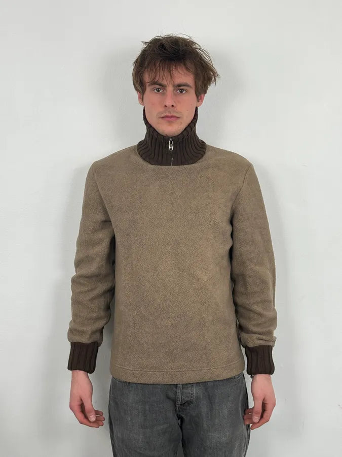 1990s Dolce & Gabbana Beige Fleece Striped Collar Sweater hgKiRHs 1