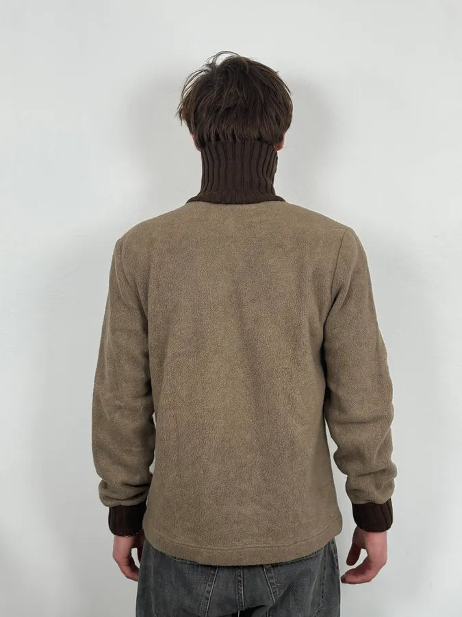 1990s Dolce & Gabbana Beige Fleece Striped Collar Sweater hgKiRHs 2