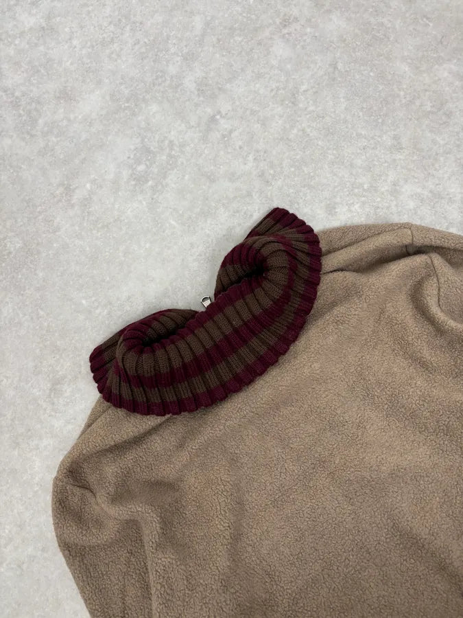 1990s Dolce & Gabbana Beige Fleece Striped Collar Sweater hgKiRHs 5