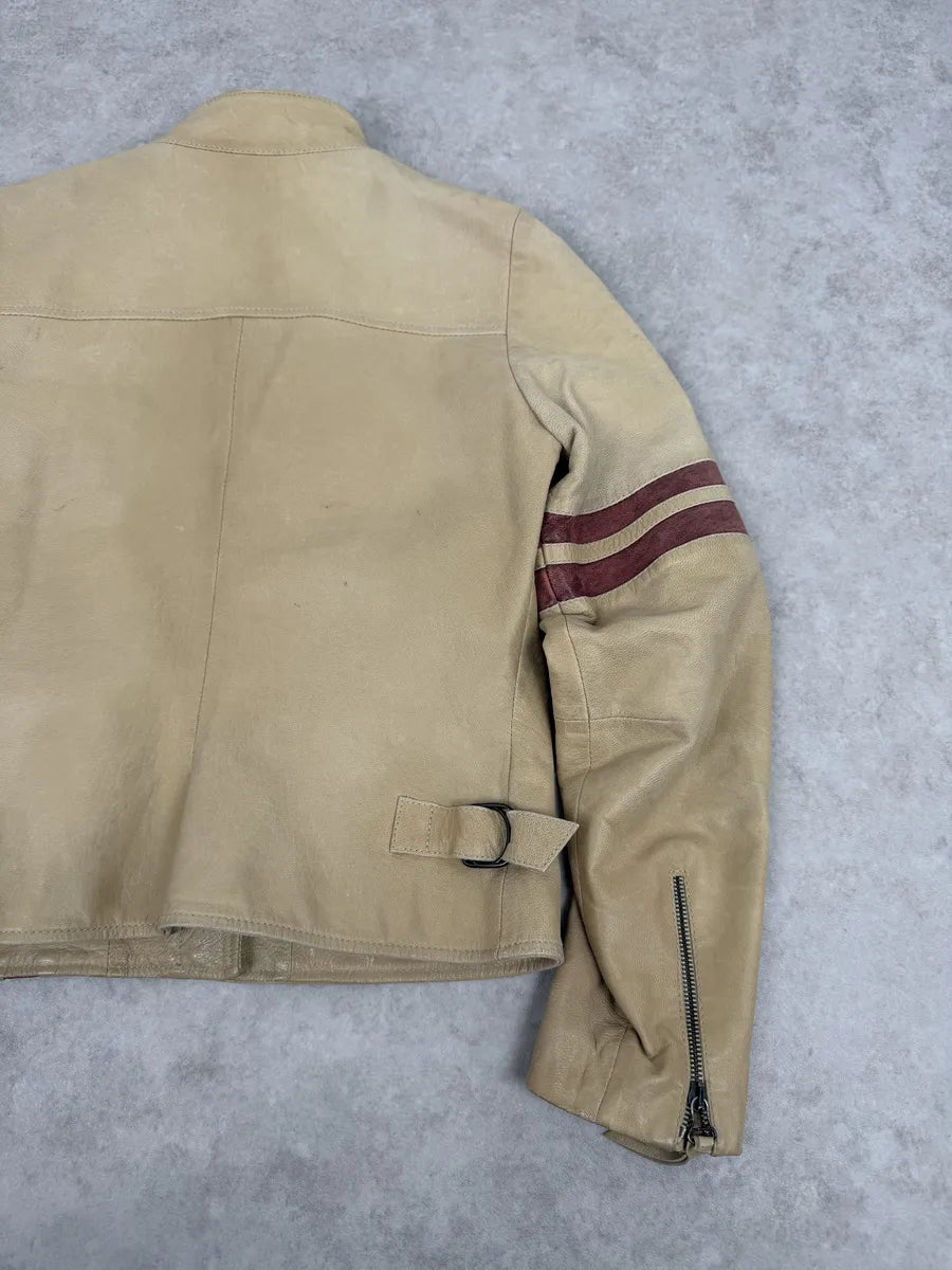 1990s Dolce & Gabbana Beige Racing Leather Biker Jacket TiToGGp 6