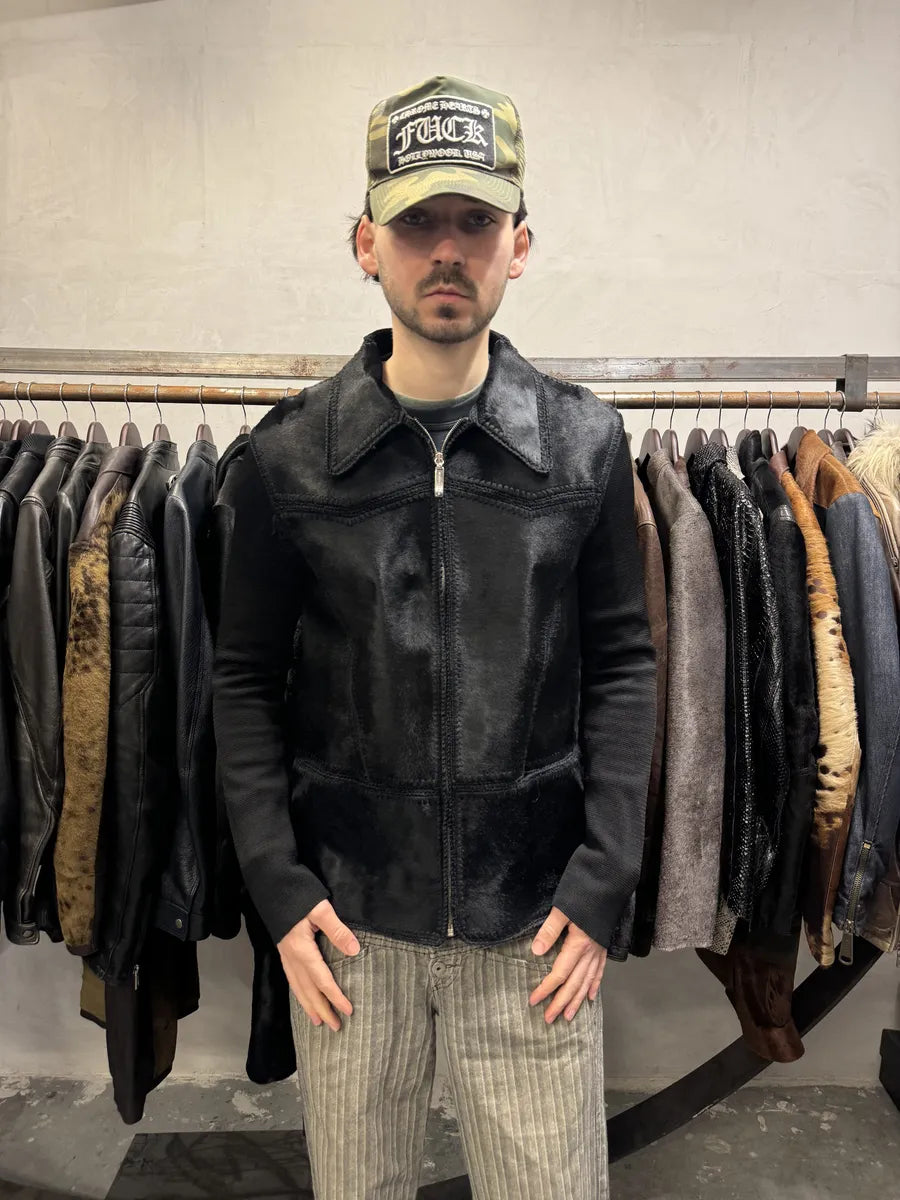 1990s Dolce & Gabbana Black Hybrid Pony Hair Leather Jacket (L) 2