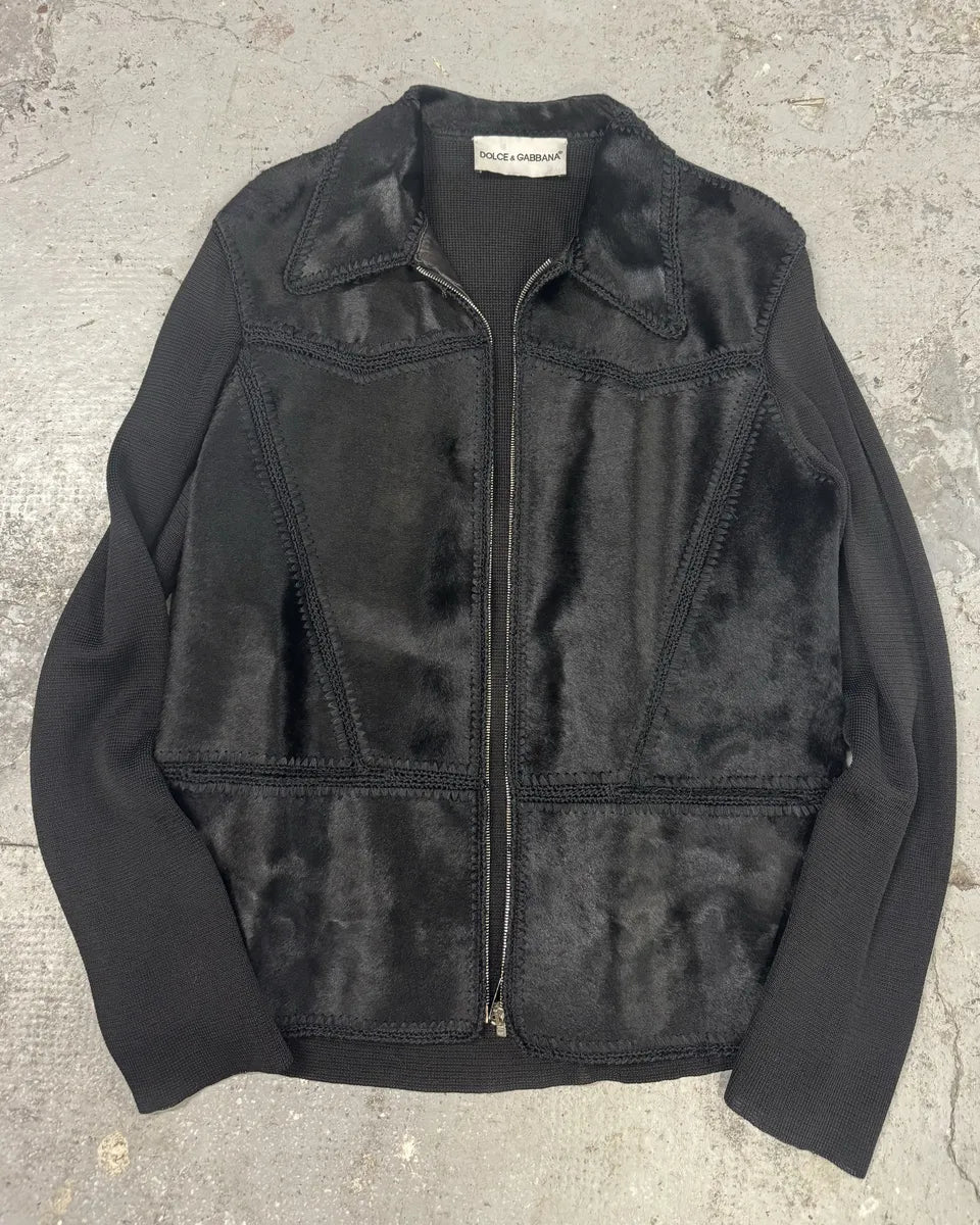 1990s Dolce & Gabbana Black Hybrid Pony Hair Leather Jacket (L) 5