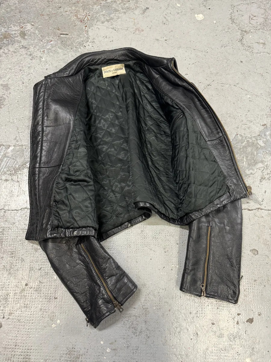 1990s Dolce & Gabbana Cropped Black Leather Premium Jacket NyJqjfT 5