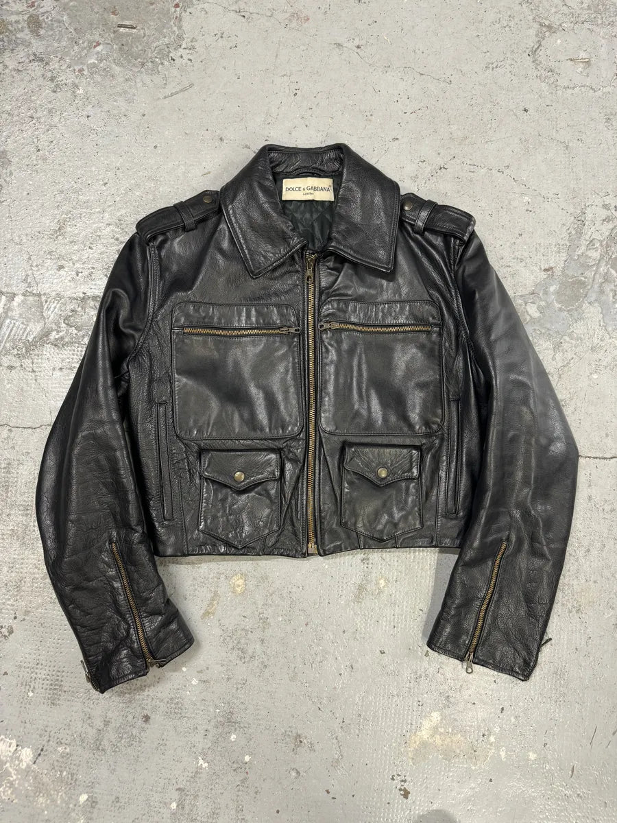 1990s Dolce & Gabbana Cropped Black Leather Premium Jacket NyJqjfT 6