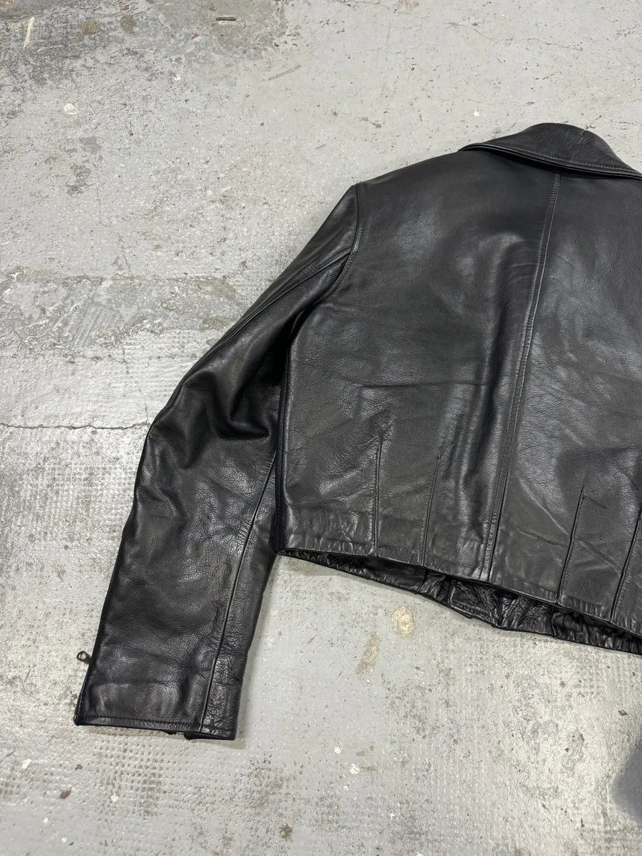 1990s Dolce & Gabbana Cropped Black Leather Premium Jacket NyJqjfT 7