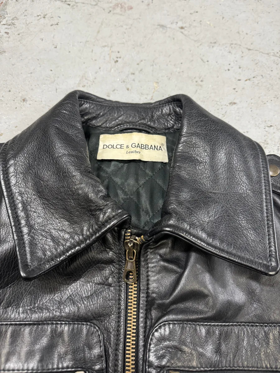 1990s Dolce & Gabbana Cropped Black Leather Premium Jacket NyJqjfT 8
