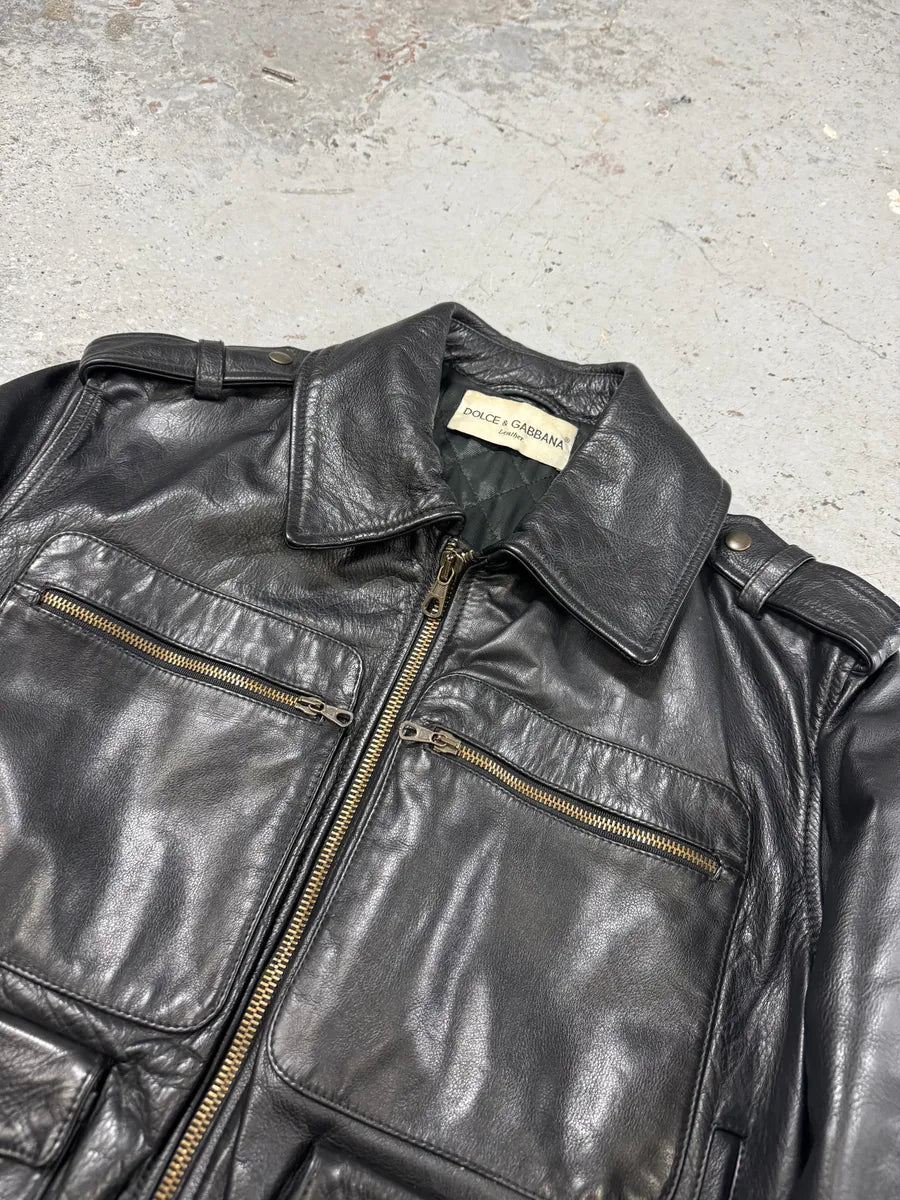 1990s Dolce & Gabbana Cropped Black Leather Premium Jacket NyJqjfT 9