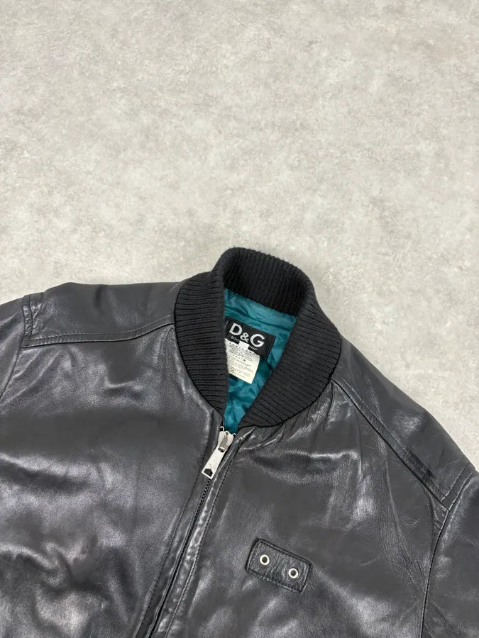 2000s Dolce & Gabbana Black Leather Mafia Aviator Bomber Jacket ZIAKCrO 3