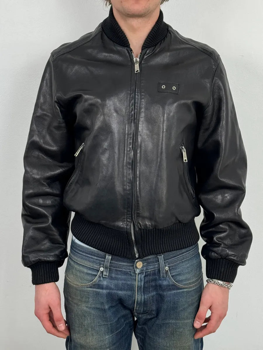 2000s Dolce & Gabbana Black Leather Mafia Aviator Bomber Jacket ZIAKCrO 1