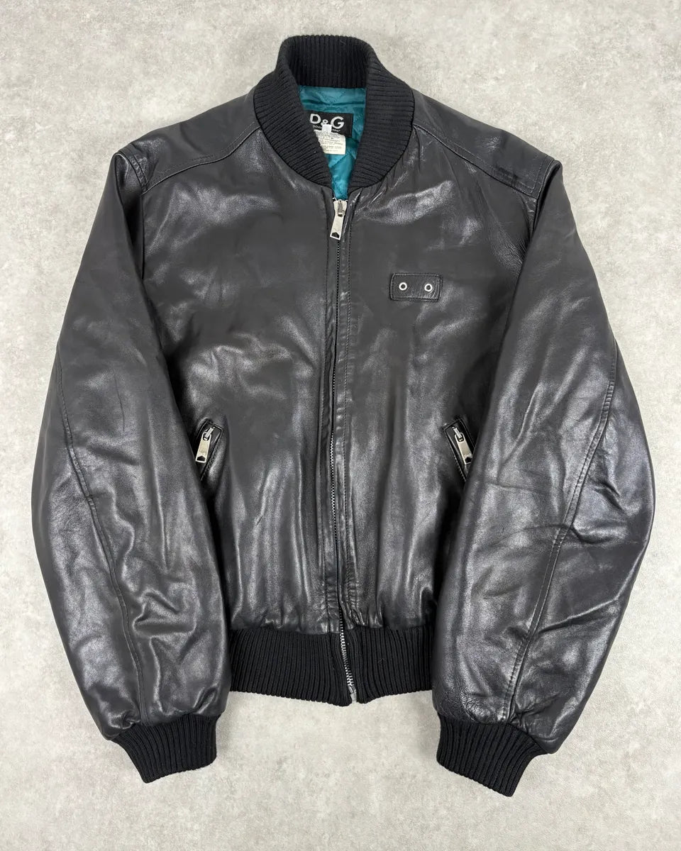 2000s Dolce & Gabbana Black Leather Mafia Aviator Bomber Jacket ZIAKCrO 0
