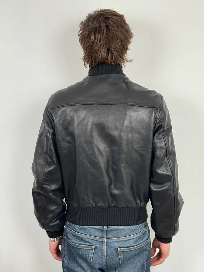 2000s Dolce & Gabbana Black Leather Mafia Aviator Bomber Jacket ZIAKCrO 2