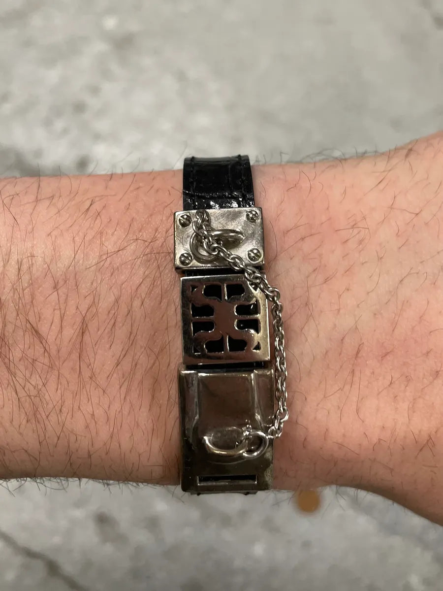 1990s Dolce & Gabbana Black Metallic Rock Bracelet (OS) 2