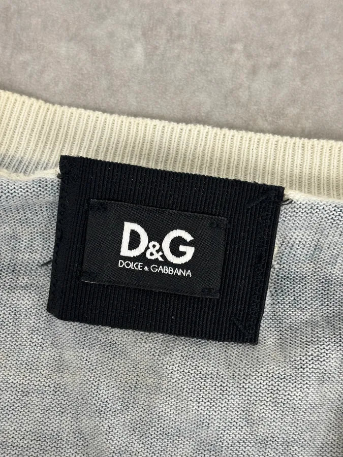 SS2010 Dolce & Gabbana Blue Denim Trompe-loeil V Neck Sweater dxkZsTZ 7