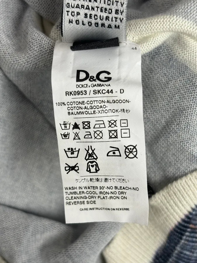 SS2010 Dolce & Gabbana Blue Denim Trompe-loeil V Neck Sweater dxkZsTZ 9