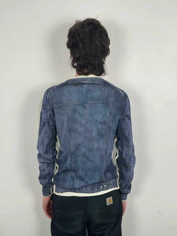 SS2010 Dolce & Gabbana Blue Denim Trompe-loeil V Neck Sweater dxkZsTZ 2