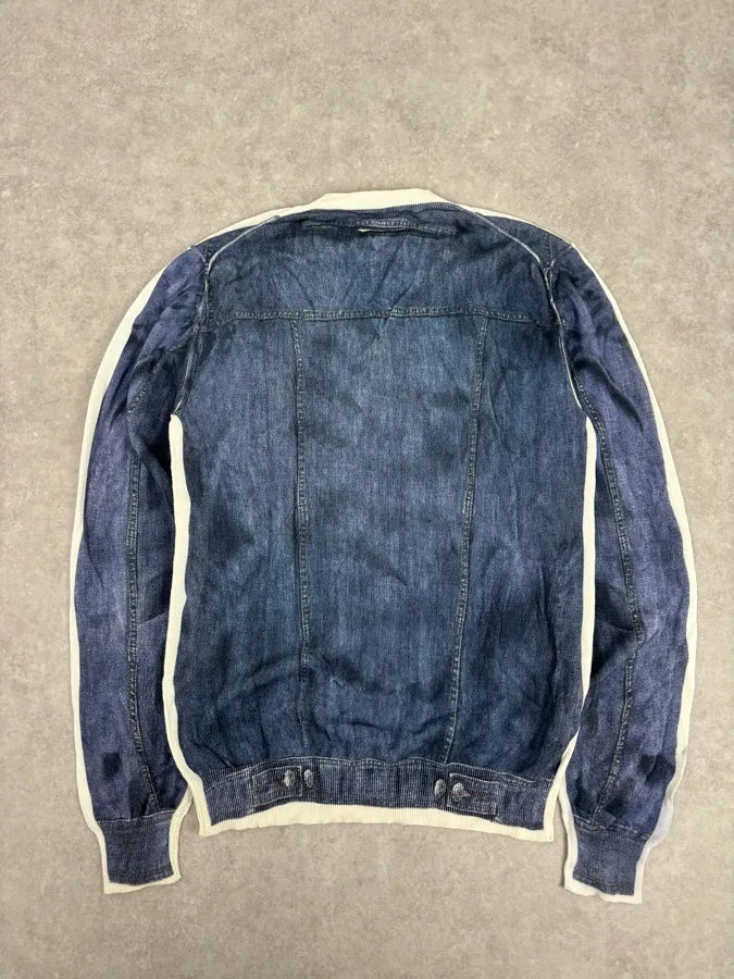 SS2010 Dolce & Gabbana Blue Denim Trompe-loeil V Neck Sweater dxkZsTZ 4