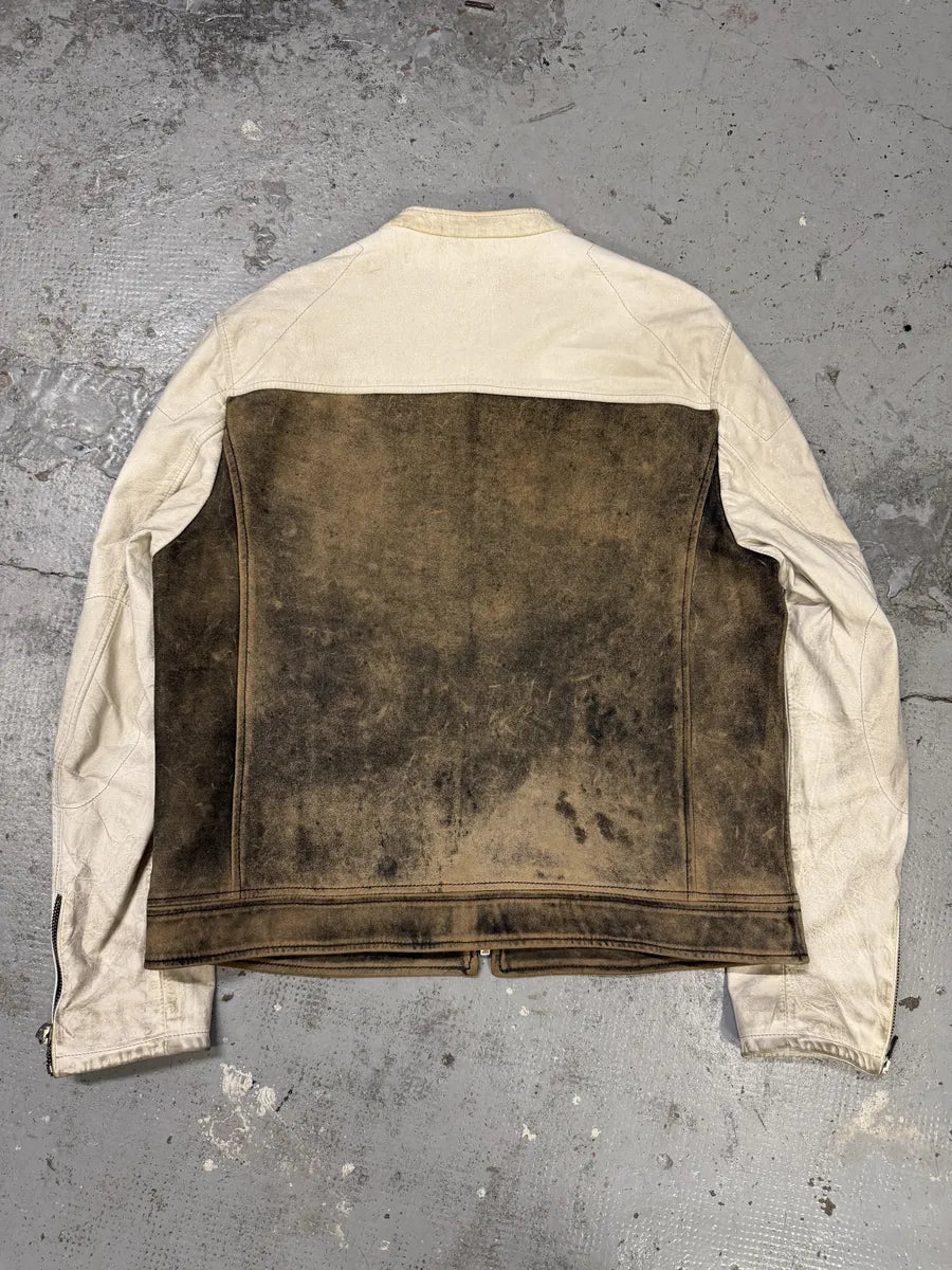 1990s Dolce & Gabbana Brown & White Leather Biker Jacket ogGTnJh 1
