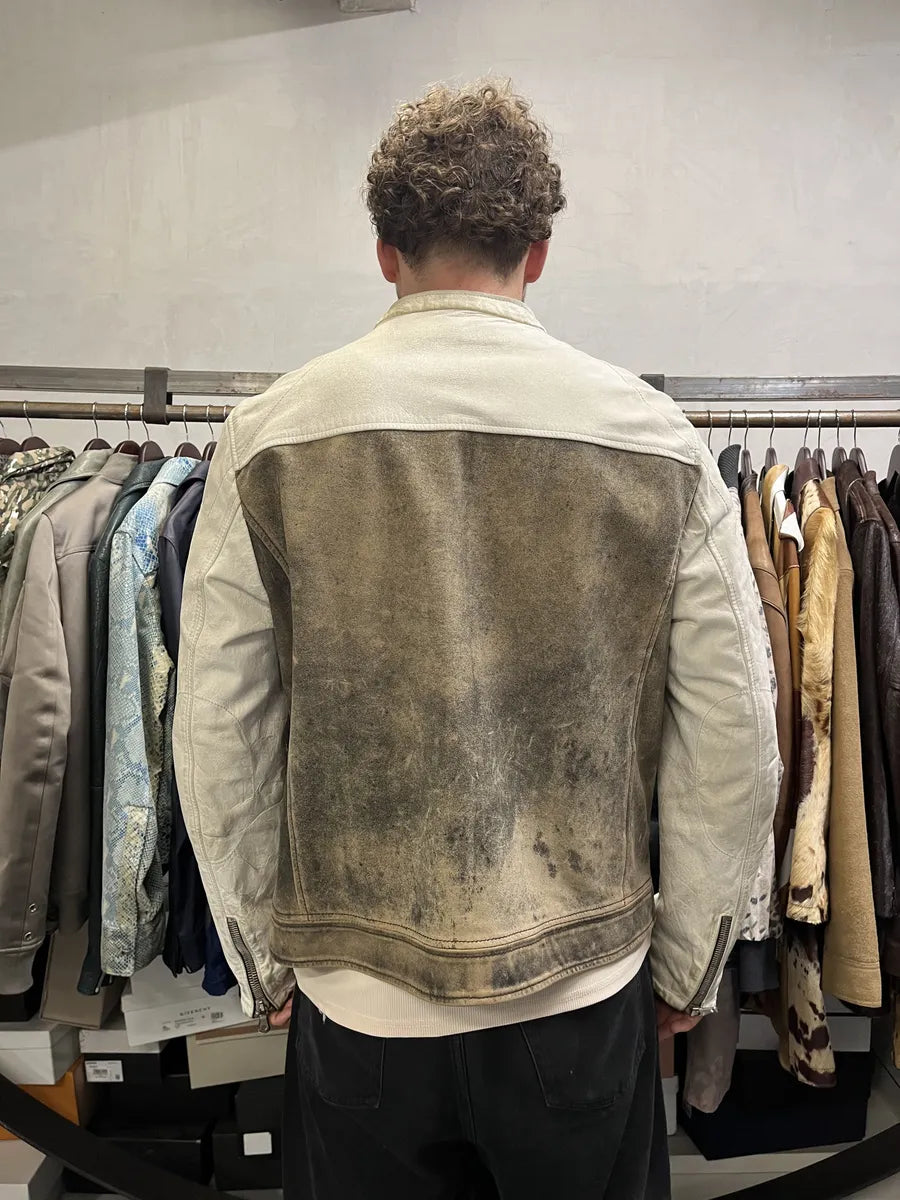 1990s Dolce & Gabbana Brown & White Leather Biker Jacket ogGTnJh 5