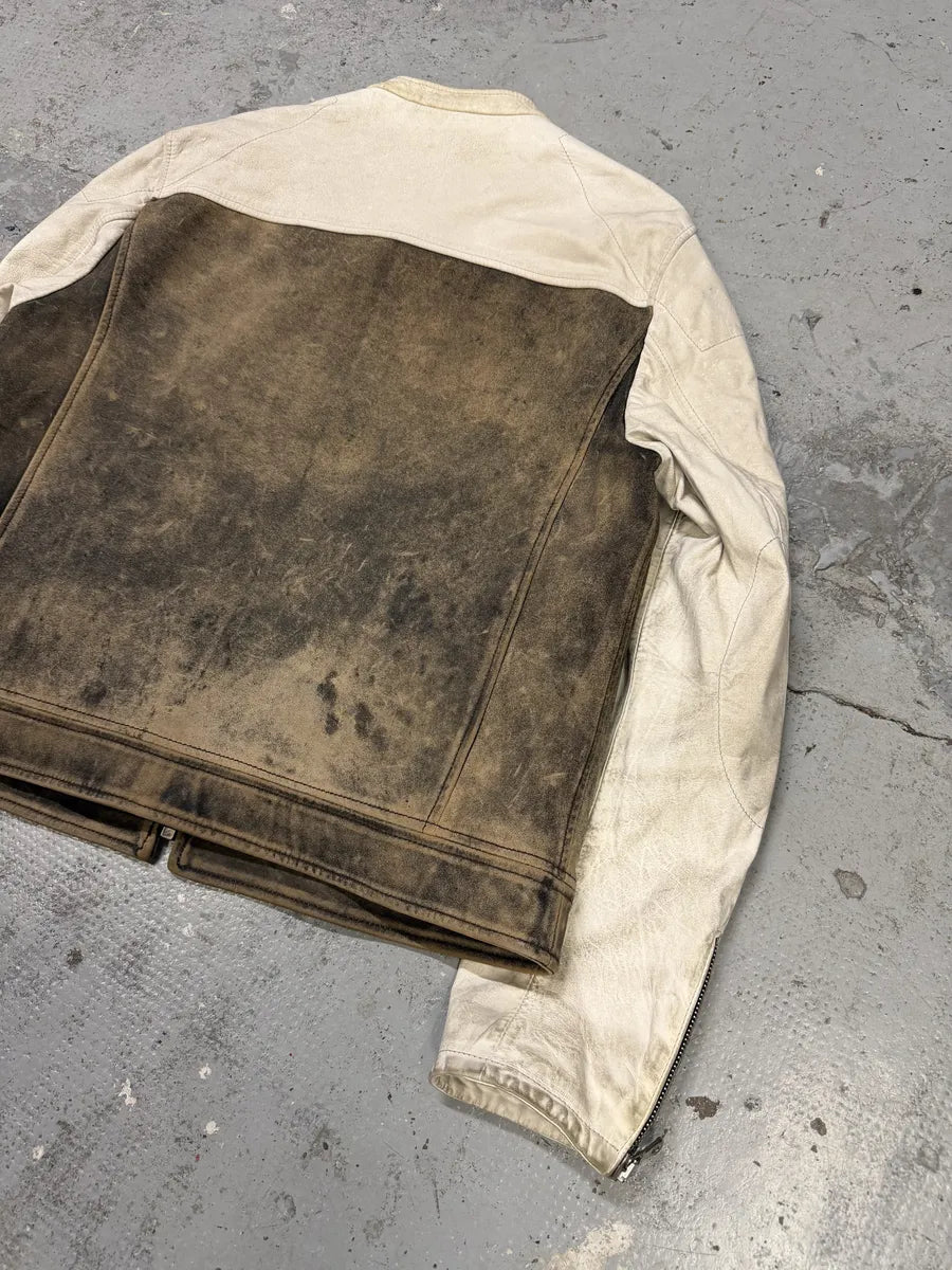 1990s Dolce & Gabbana Brown & White Leather Biker Jacket ogGTnJh 7