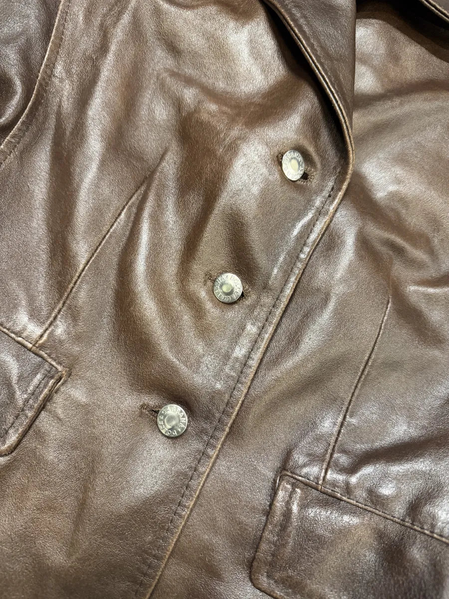 1990s Dolce & Gabbana Brown Leather Blazer Jacket SFRMuya 2