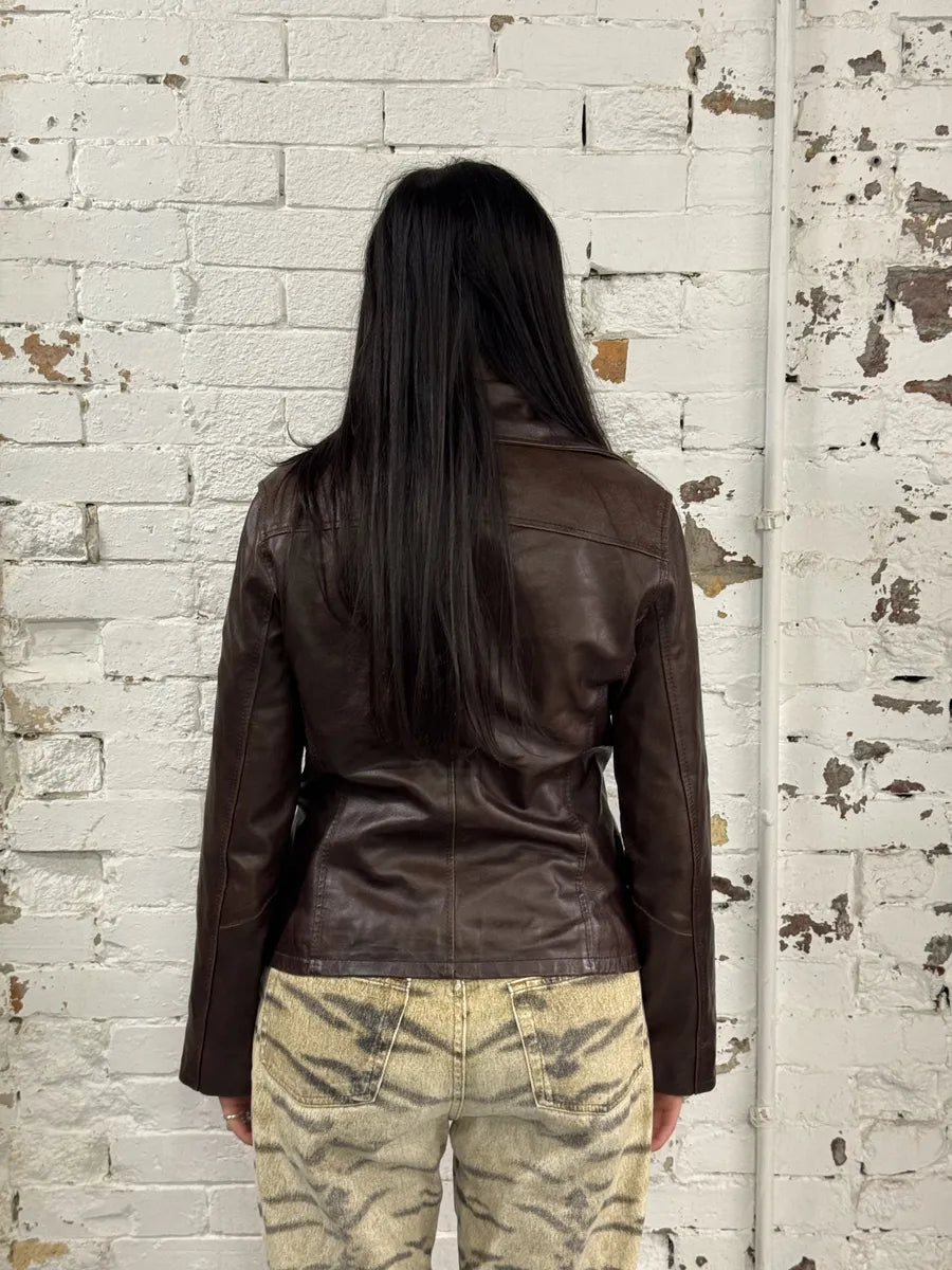 1990s Dolce & Gabbana Brown Leather Blazer Jacket SFRMuya 4