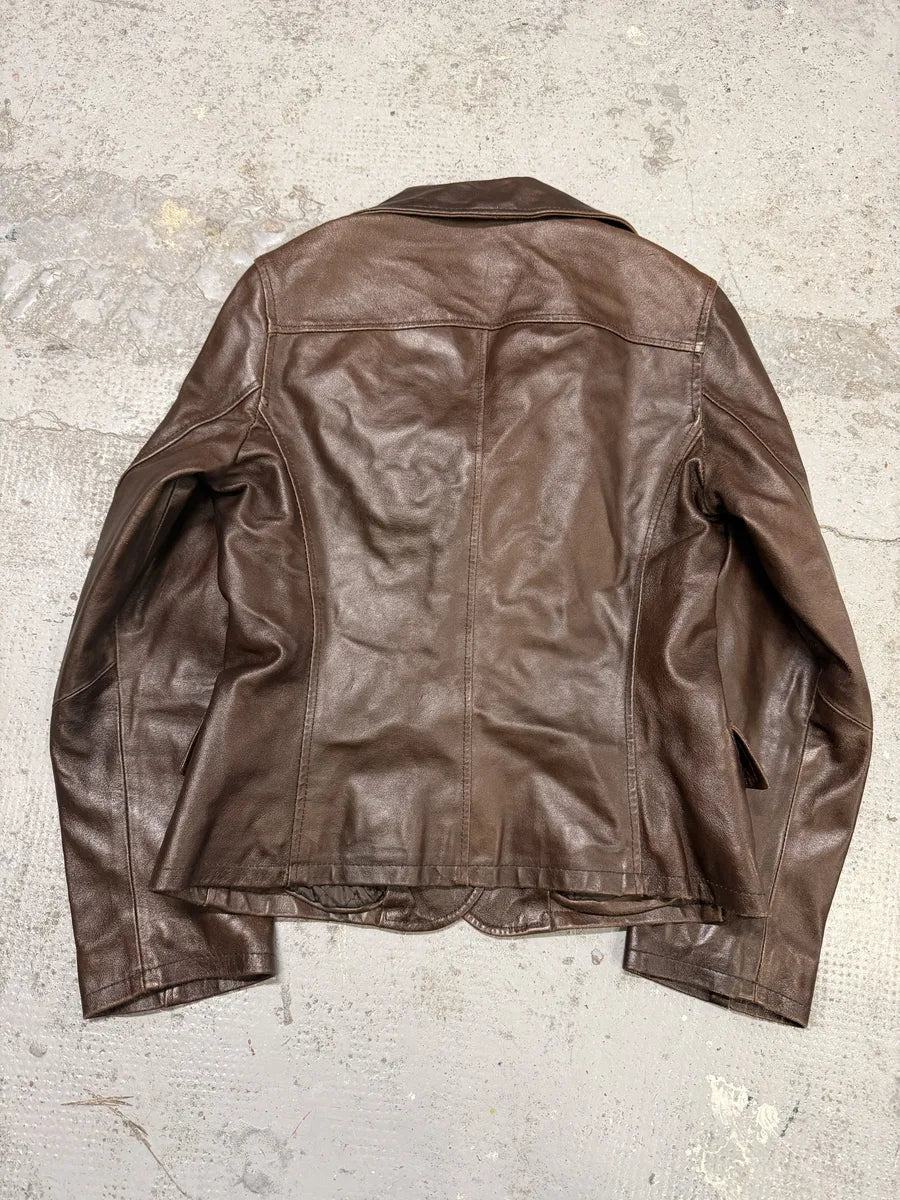 1990s Dolce & Gabbana Brown Leather Blazer Jacket SFRMuya 7
