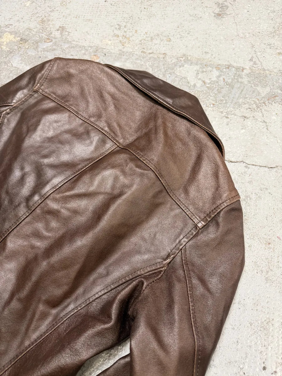 1990s Dolce & Gabbana Brown Leather Blazer Jacket SFRMuya 8