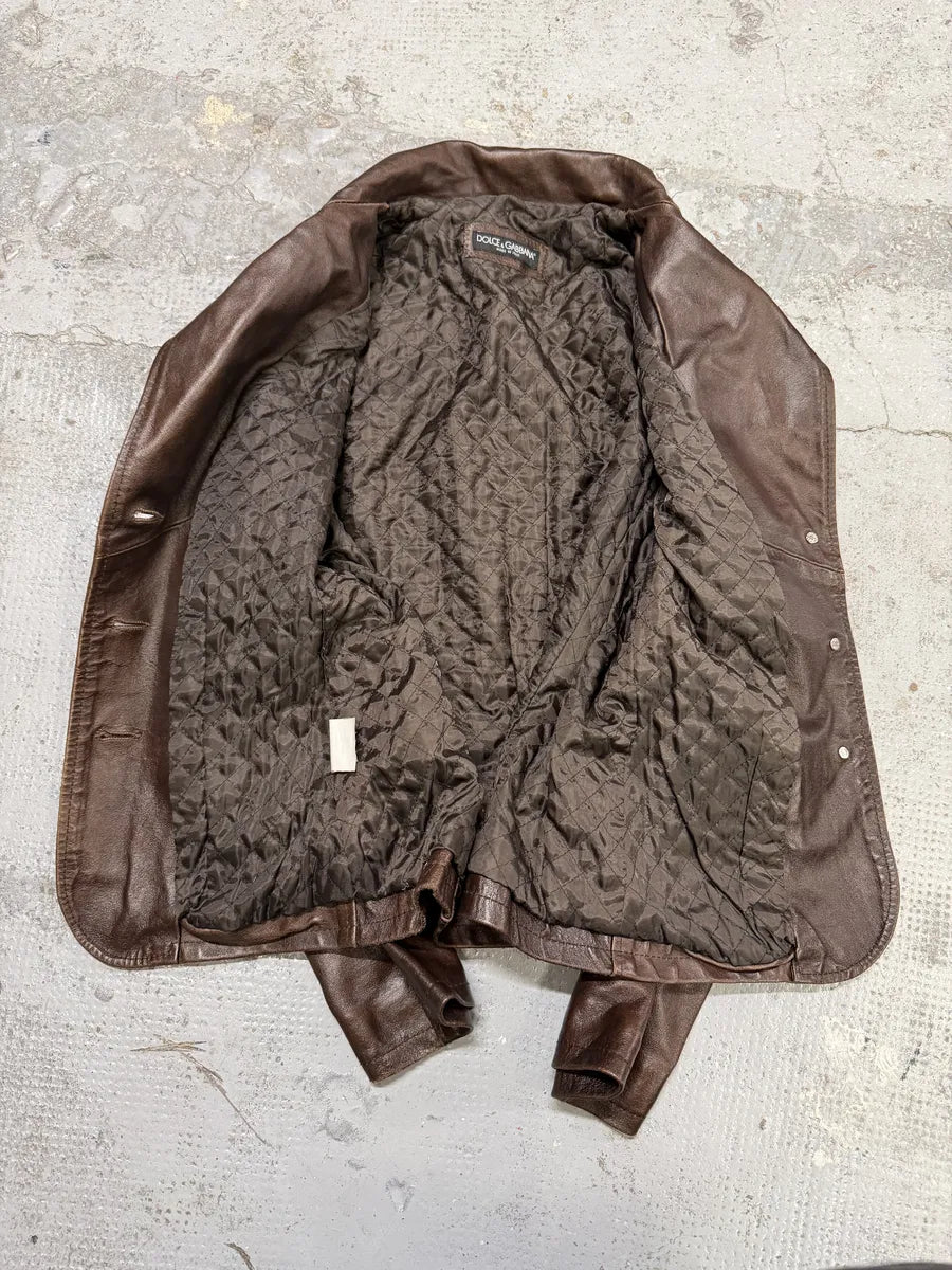 1990s Dolce & Gabbana Brown Leather Blazer Jacket SFRMuya 9