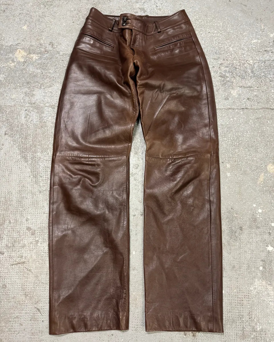 1990s Dolce & Gabbana Brown Leather Pant (S) 0