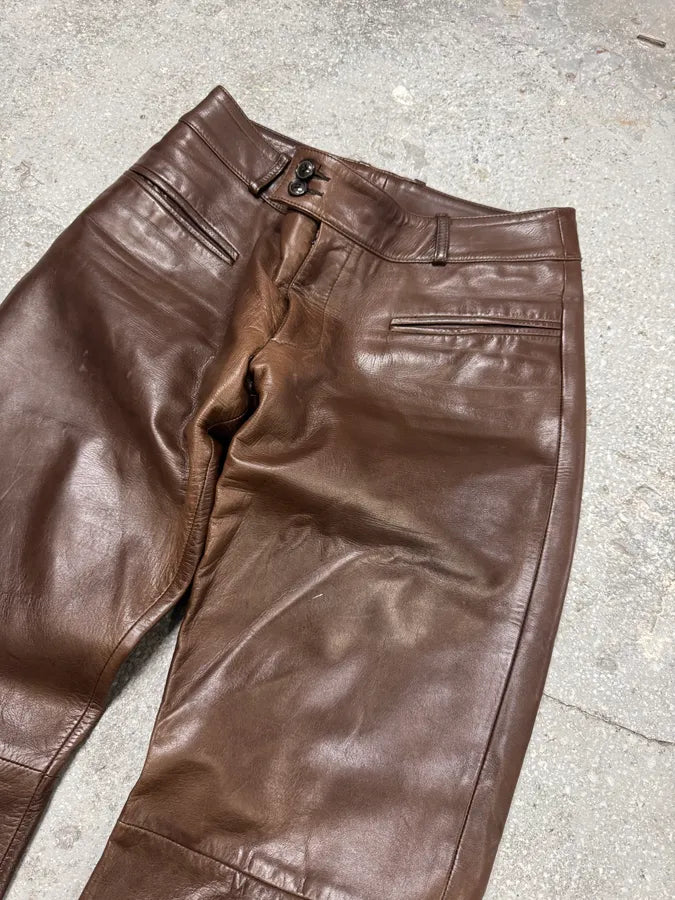 1990s Dolce & Gabbana Brown Leather Pant (S) 1