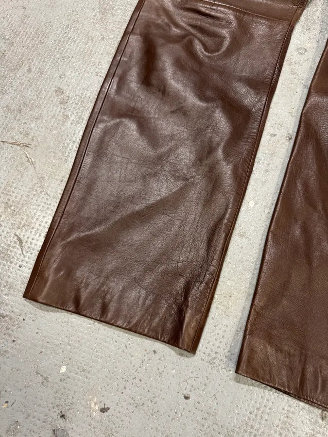 1990s Dolce & Gabbana Brown Leather Pant (S) 2