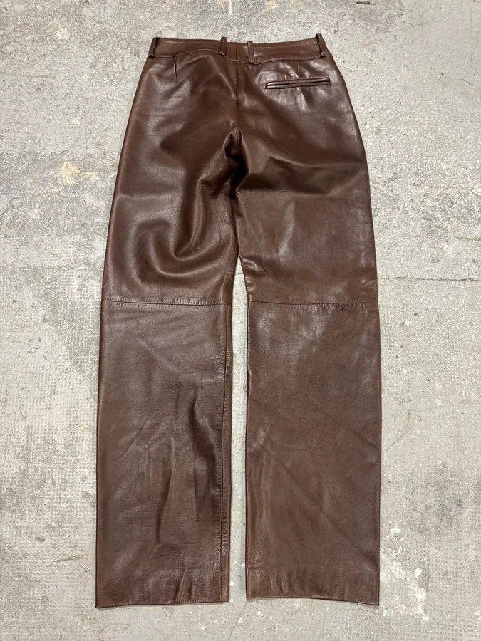 1990s Dolce & Gabbana Brown Leather Pant (S) 3
