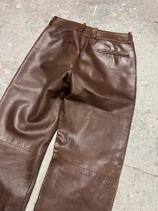 1990s Dolce & Gabbana Brown Leather Pant (S) 4
