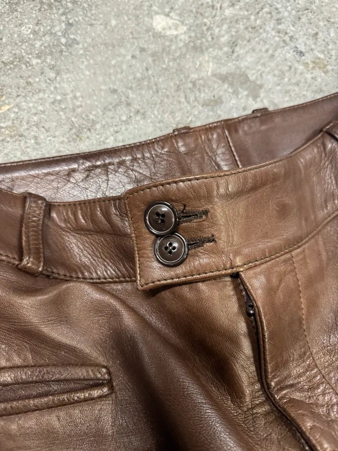1990s Dolce & Gabbana Brown Leather Pant (S) 6