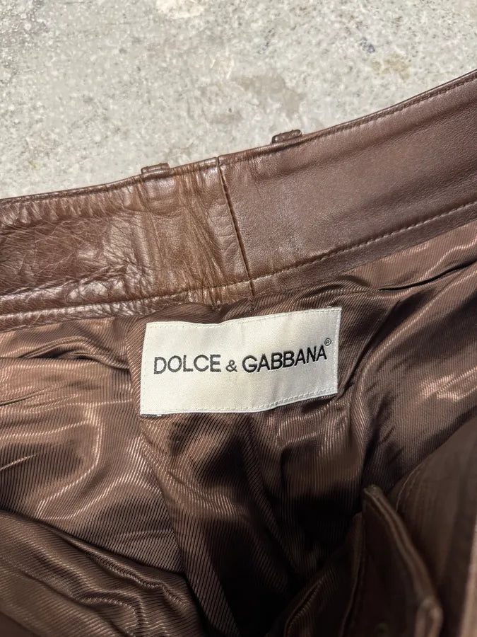 1990s Dolce & Gabbana Brown Leather Pant (S) 7