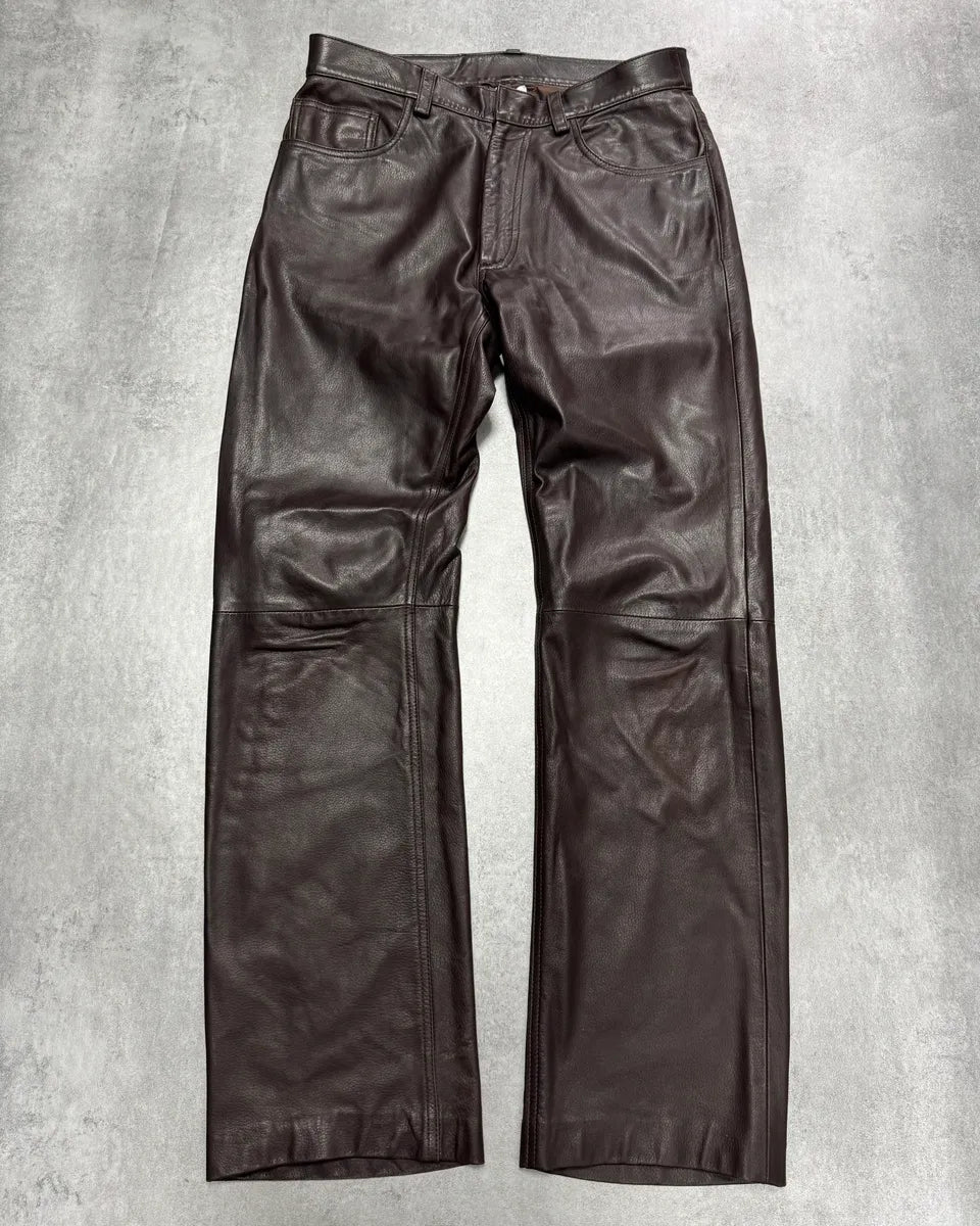 1990s Dolce & Gabbana Brown Leather Pants bkXAIlV 0